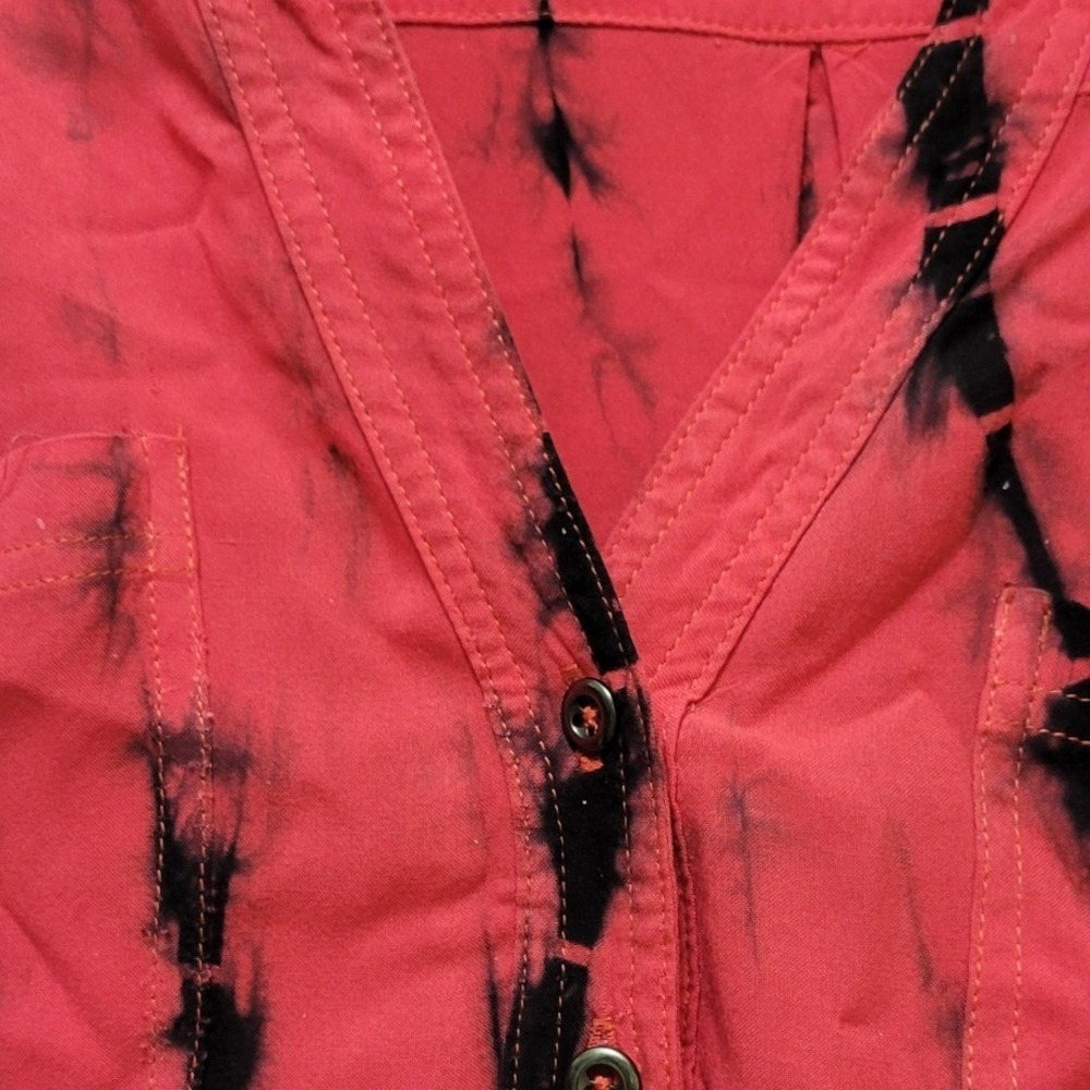 Y2K Hippie Tie Dye Blouse Womens 2 Red White  Ombre Roll Tab Torrid size 2 - Picture 3 of 9